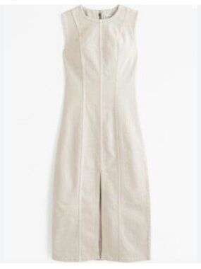 Abercrombie & Fitch Sleeveless Cream Midi Dress with Center Seam
